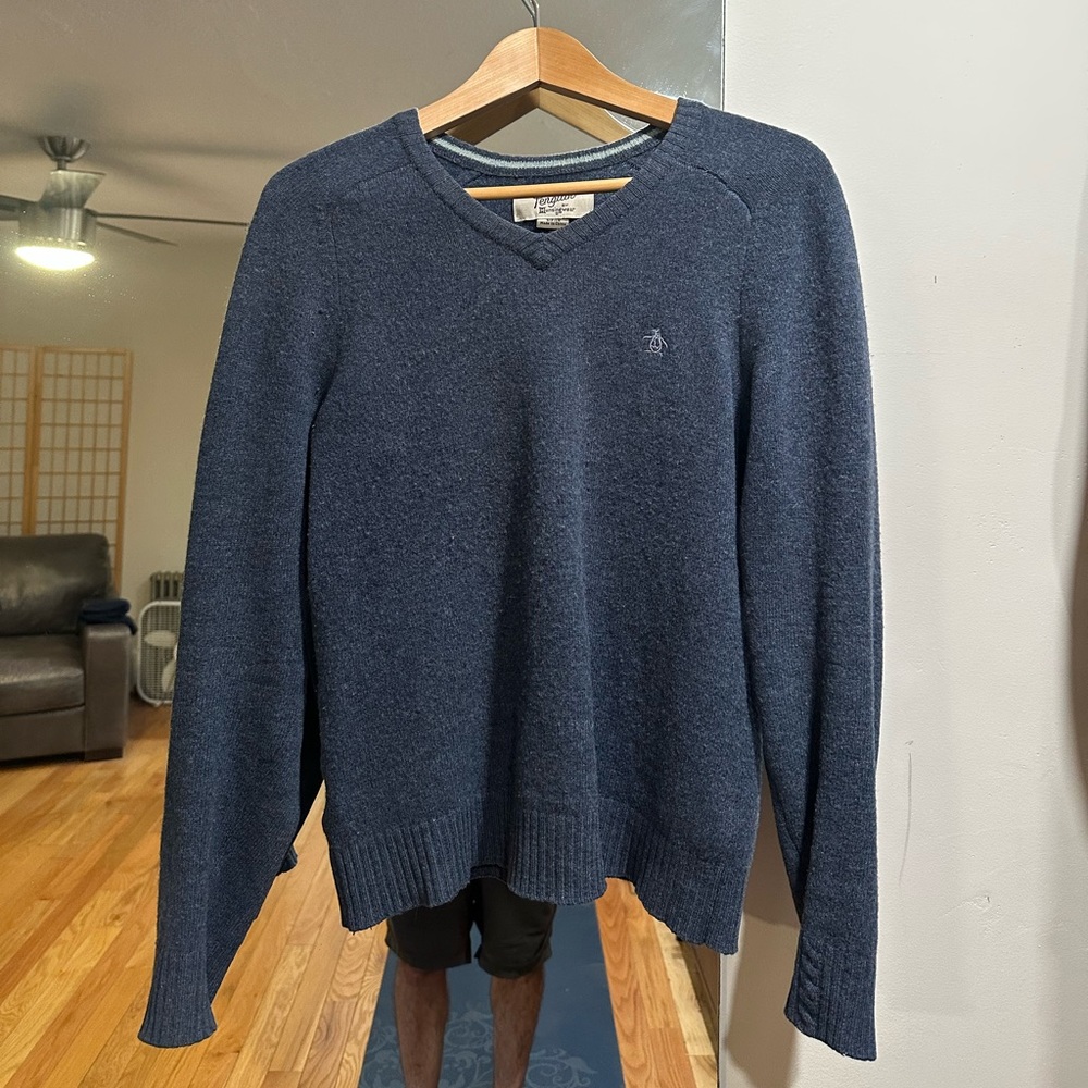 Penguin Blue Wool V-Neck Sweater